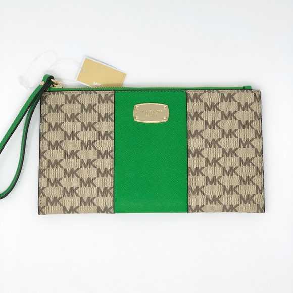 Michael Kors Handbags - Michael Kors Palm Green Center Stripe Wristlet